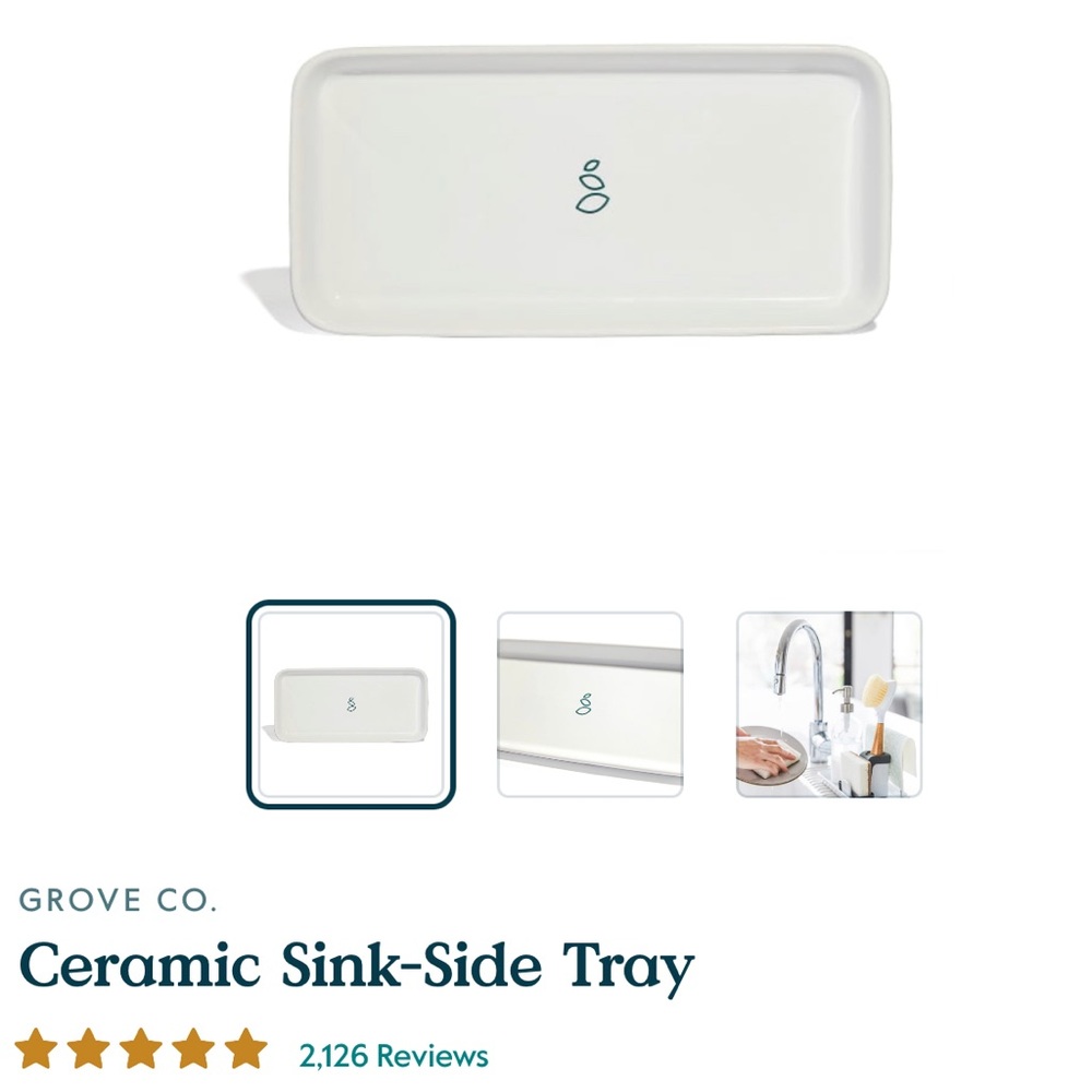 Grove Co. Ceramic Stoneware Sink Side Tray (NEW in Box)